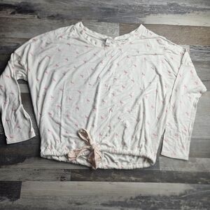 Eberjey Gisele Tencel Modal Slouchy Pajamas PJs Set White with Pink Flamingos S